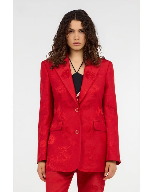 Roberto Cavalli Red Dark Jacket With Dragon Motif