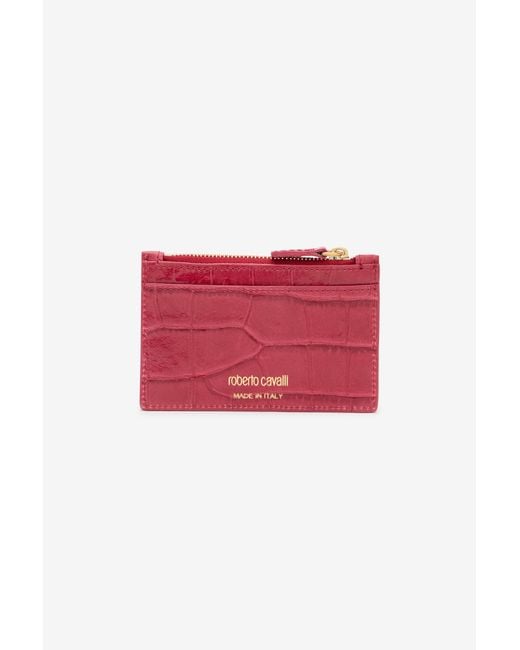 Roberto Cavalli Red Crocodile-Effect Coin Purse