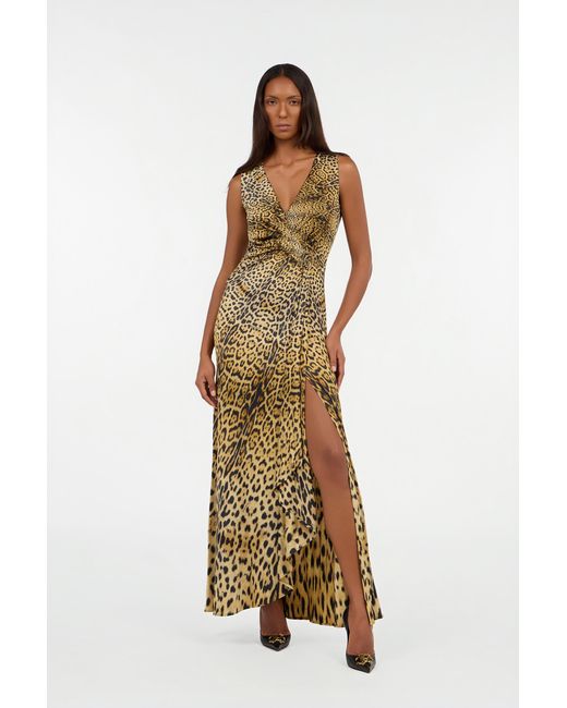 Roberto Cavalli White Long Dress With Jaguar Skin Print