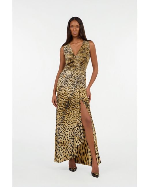 Roberto Cavalli White Long Dress With Jaguar Skin Print