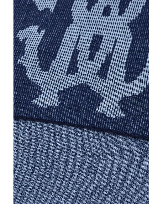 Roberto Cavalli Blue Cotton And Wool Blend Scarf With Rc Monogram for men