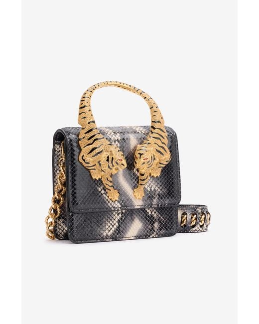Roberto Cavalli Black Python-Print Roar Bag