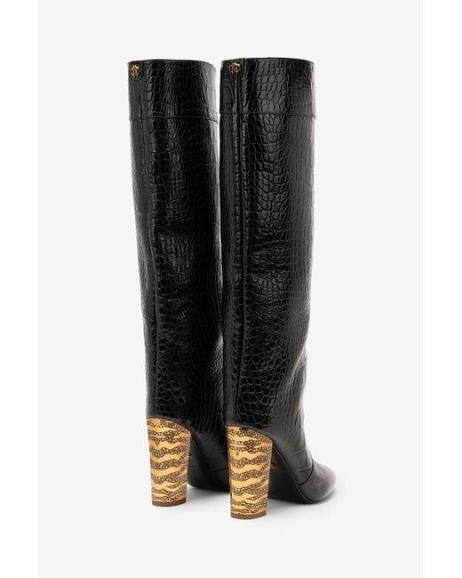 Roberto Cavalli Black Boots With Crocodile Embossing