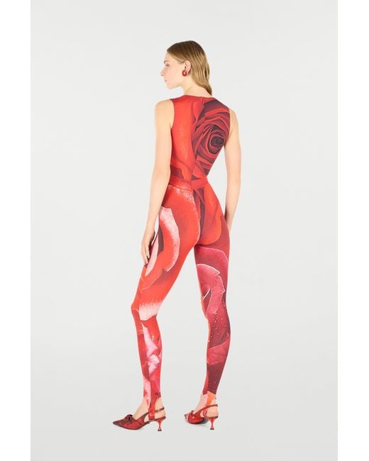 Roberto Cavalli Red Rose-Print Sleeveless Jumpsuit