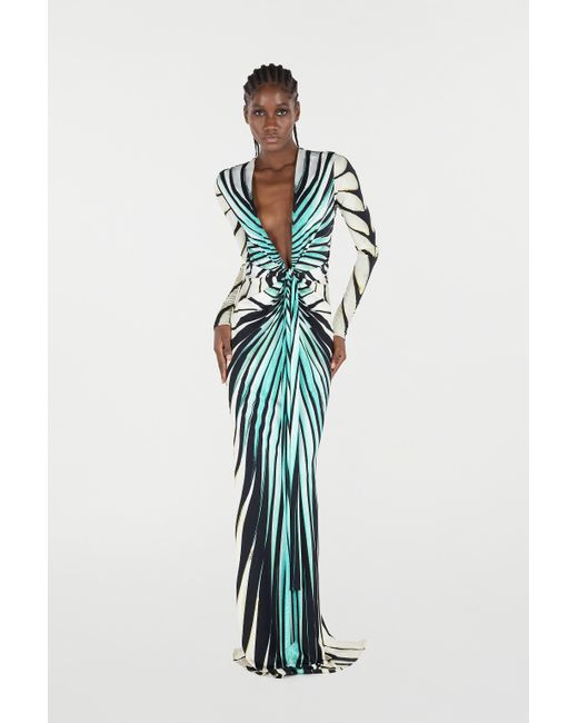 Roberto Cavalli Blue Ray Of Sea Print Dress Maxi