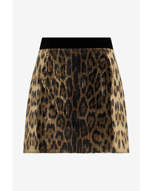 Roberto Cavalli Black Leopard-Print Sequin Mini Skirt