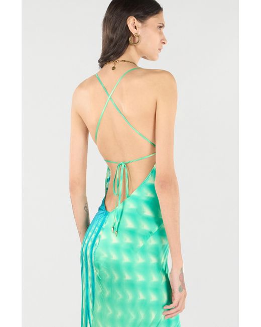 Roberto Cavalli Green Asymmetric Dress With All-Over Print