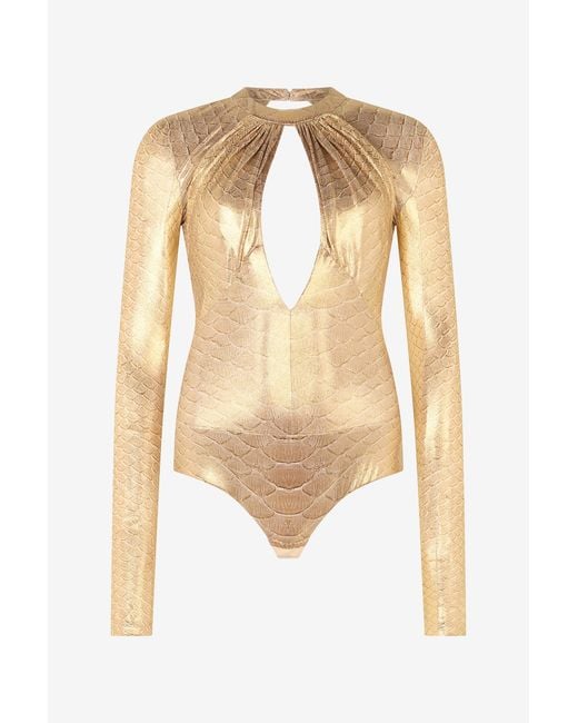 Roberto Cavalli Natural Scale Print Open Back Bodysuit