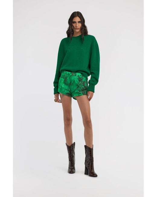 Roberto Cavalli Green Cropped Knit Sweater