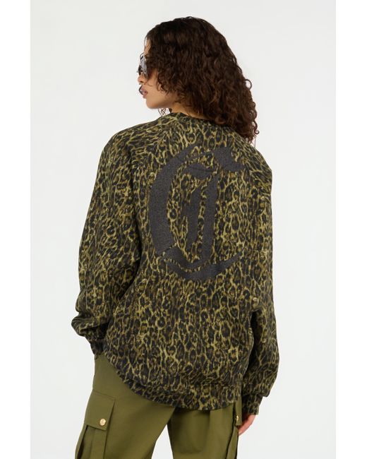 Roberto Cavalli Green Leopard Print Sweatshirt