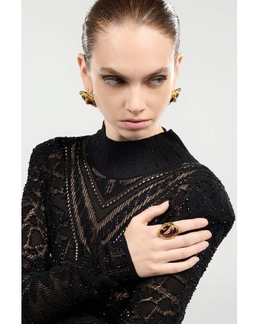 Roberto Cavalli Pink Golden Cocktail Ring With Amethyst Stone