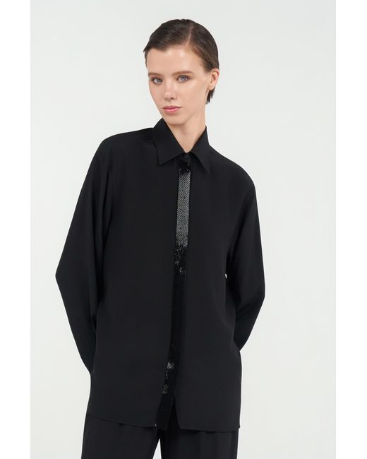 Roberto Cavalli Black Silk Shirt With Shimmering Detail