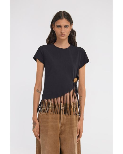 Roberto Cavalli Black T-Shirt Mit Fransen