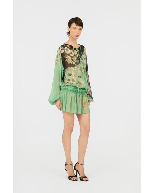 Roberto Cavalli Green Silk Chiffon Kimono Print Dress