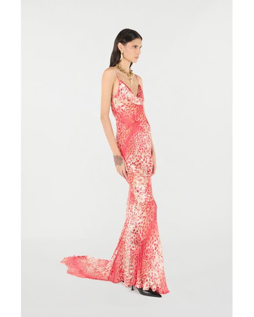 Roberto Cavalli Pink Long Dress With Jaguar Skin Print