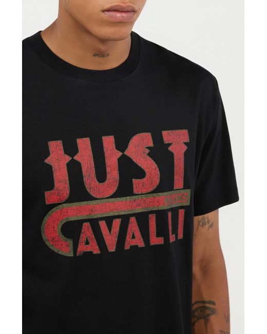 Roberto Cavalli Black T-Shirt With Just Cavalli Logo for men