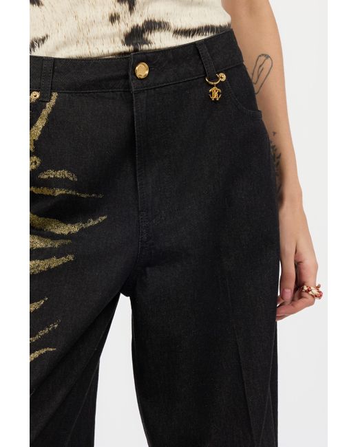 Roberto Cavalli Black Jeans With Zebra Print On Side