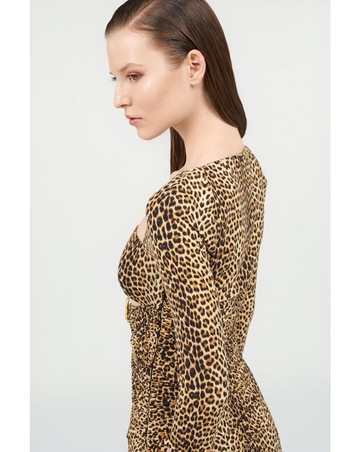Roberto Cavalli Natural Mini Dress With Baby Jaguar Print And Cut-Out Detail