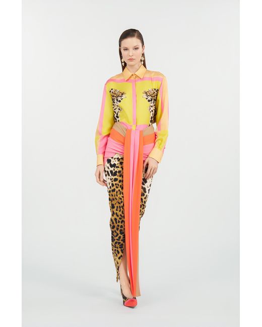 Roberto Cavalli Pink Silk Shirt With Cavalli Pop Print