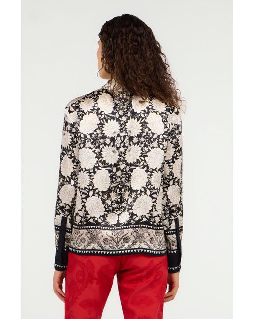 Camicia Nero E Avorio Con Stampa Floreale di Roberto Cavalli in Black