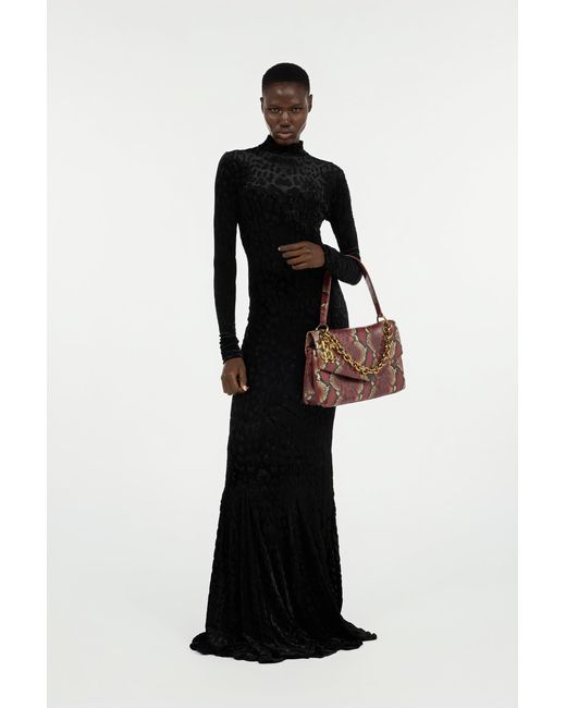 Roberto Cavalli Black Long Dress With Jaguar Skin Pattern