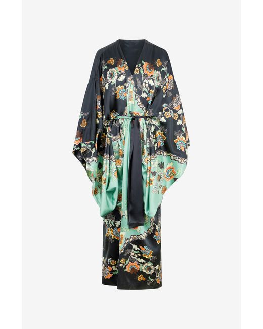 Roberto Cavalli Green Silk Kimono With Kimono Print