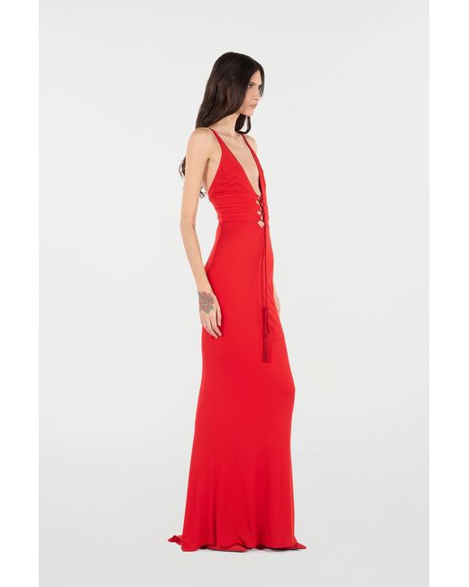 Roberto Cavalli Red Long Dress With Criss-Cross Detail