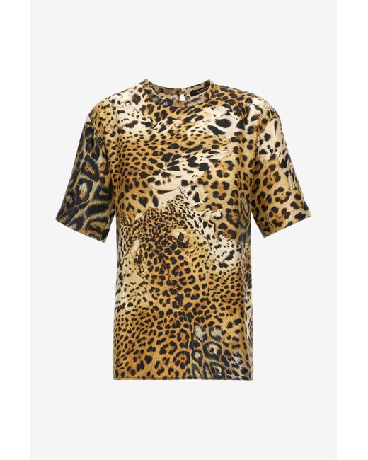 Roberto Cavalli Brown Jaguar Skin Print T-Shirt