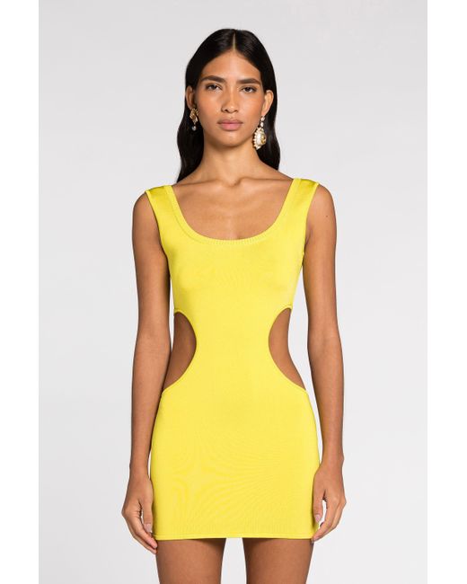 Roberto Cavalli Yellow Cut-Out Knit Mini Dress