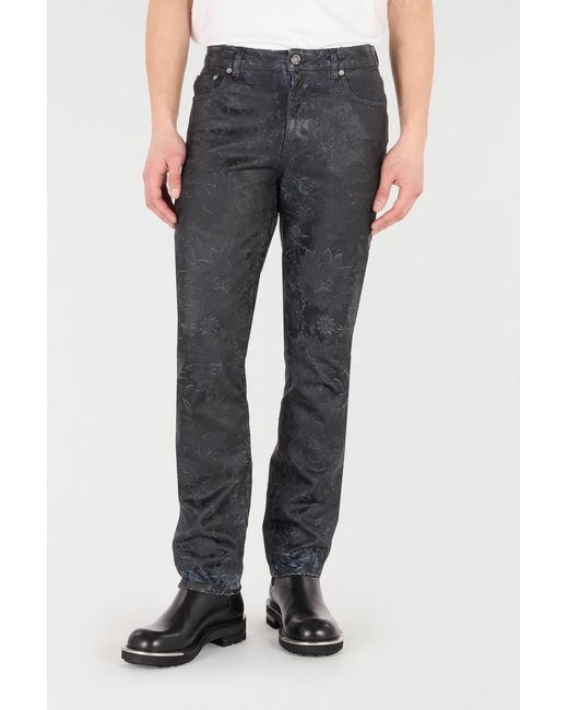 Roberto Cavalli Black Jeans With Floral Pattern And Discoloration for men