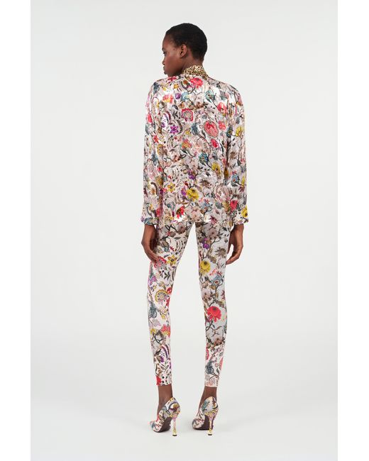 Roberto Cavalli White Florentine Flowers Print Leggings
