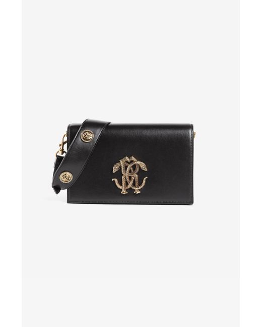 Borsa A Spalla Con Monogram Mirror Snake di Roberto Cavalli in Black