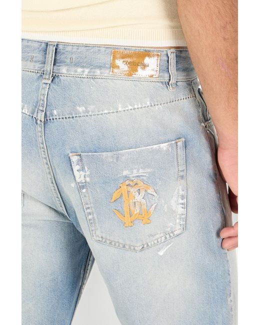 Roberto Cavalli Blue Light Wash Jeans With Monogram Rc for men