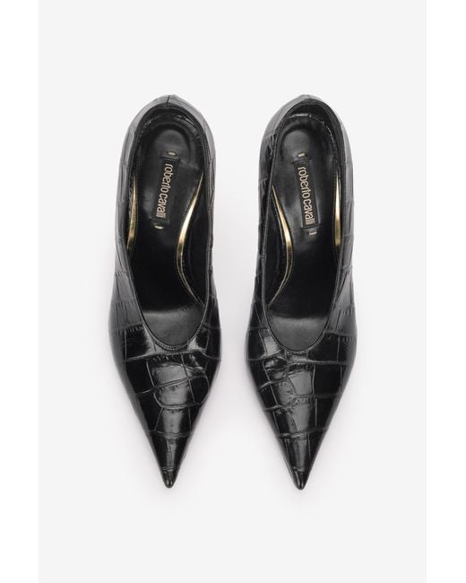 Roberto Cavalli Black Crocodile Scale-Effect Pumps