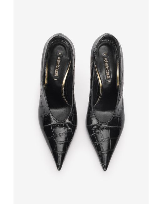 Roberto Cavalli Black Crocodile Scale-Effect Pumps