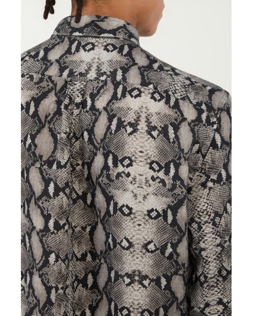 Roberto Cavalli Gray Snake Print Flax Shirt for men