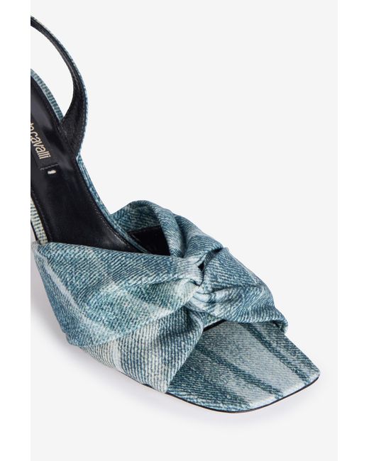Roberto Cavalli Blue Denim-Effect Slingback Sandals