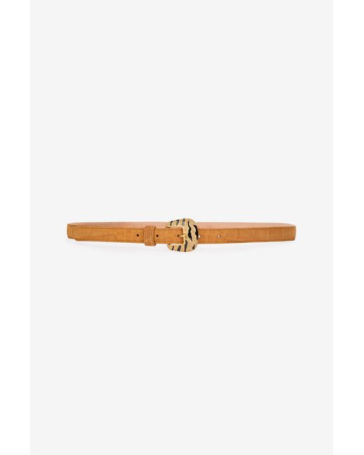 Roberto Cavalli White Crocodile-Effect Belt With Bejeweled Buckle