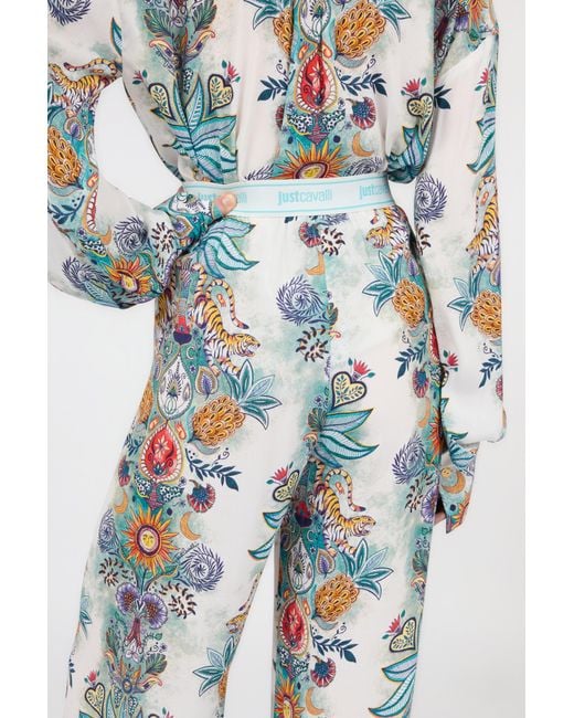 Roberto Cavalli Blue Tropical Garden Print Trousers