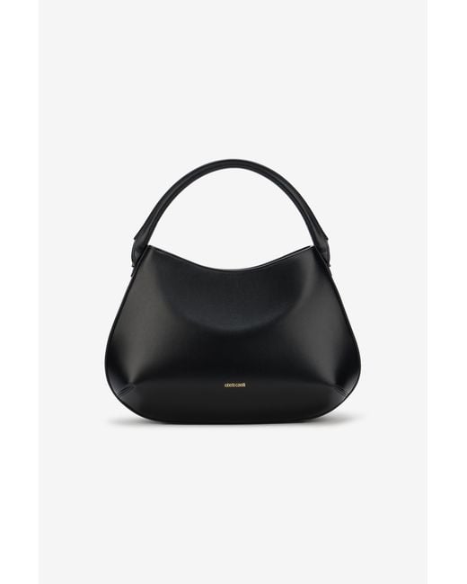 Roberto Cavalli Black Leather Top Handle Bag With Monogram Rc