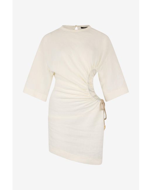 Roberto Cavalli White Solid Linen Short Dress