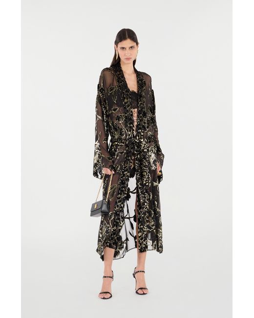 Roberto Cavalli Black See-Through Robe With Floral Pattern