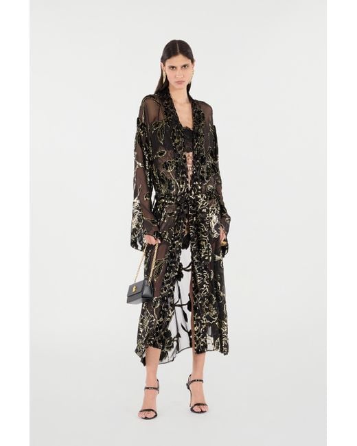 Roberto Cavalli Black See-Through Robe With Floral Pattern