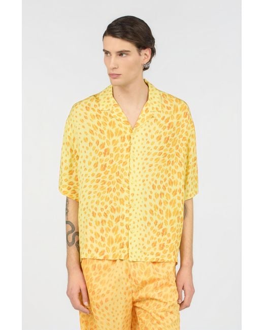Roberto Cavalli Yellow The Jaguar Kiss Print Shirt for men