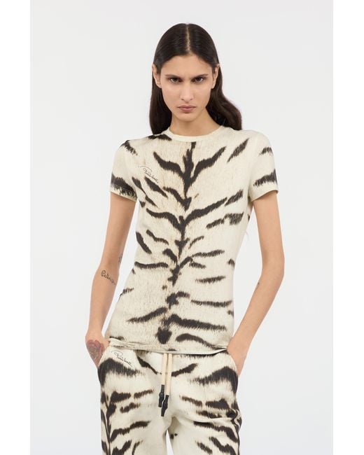 Roberto Cavalli White T-Shirt With Tigresse Ogat X Print