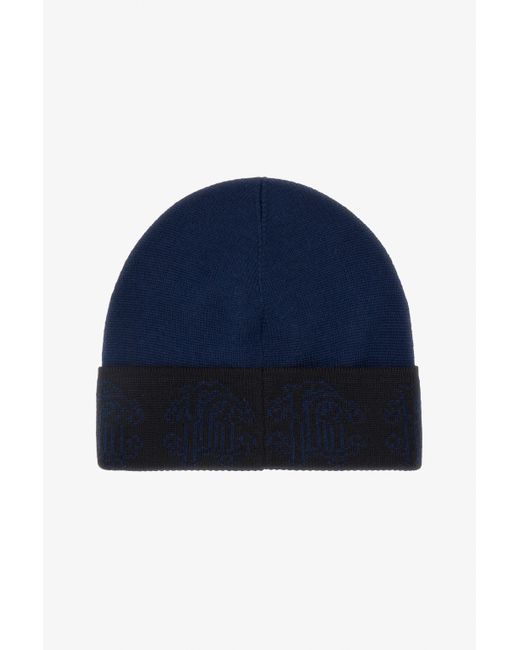 Roberto Cavalli Blue Dark Wool Hat Beanie With Logo Band