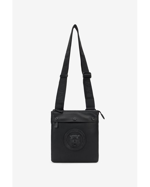 Roberto Cavalli Black Crossbody Bag With Embossed Tiger for men