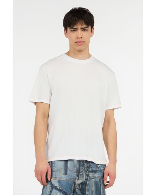 Roberto Cavalli White T-Shirt With Jc Monogram And Contrasting Topstitching for men