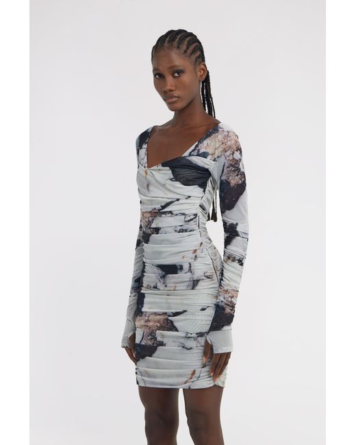 Roberto Cavalli Gray Marble Print Dress