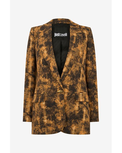 Giacca Stampa Python di Roberto Cavalli in Brown